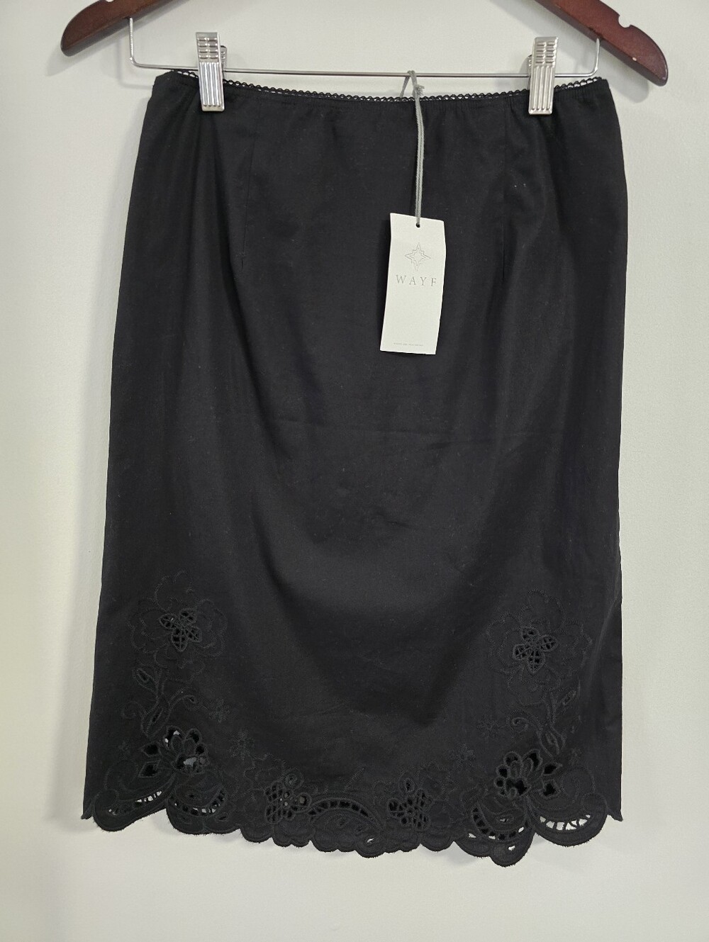 Wayf Black Eyelet Hem Pencil Skirt Black Cotton Stretching Size XS